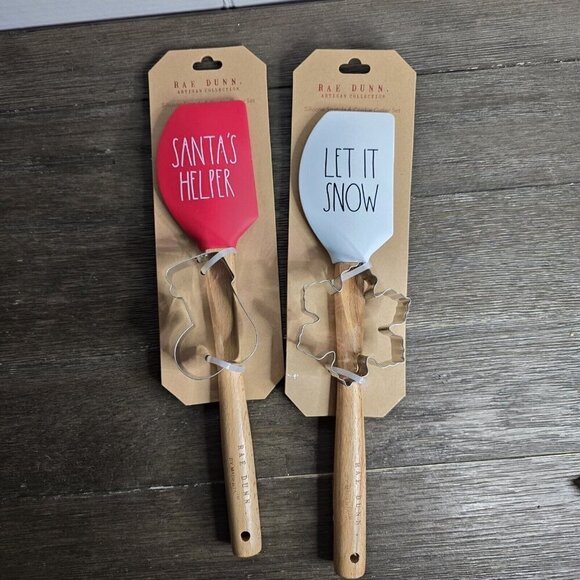 NWT Rae Dunn Artisan Christmas Baking Spatula Lot Of 2 Let It Snow Santa - Picture 1 of 9